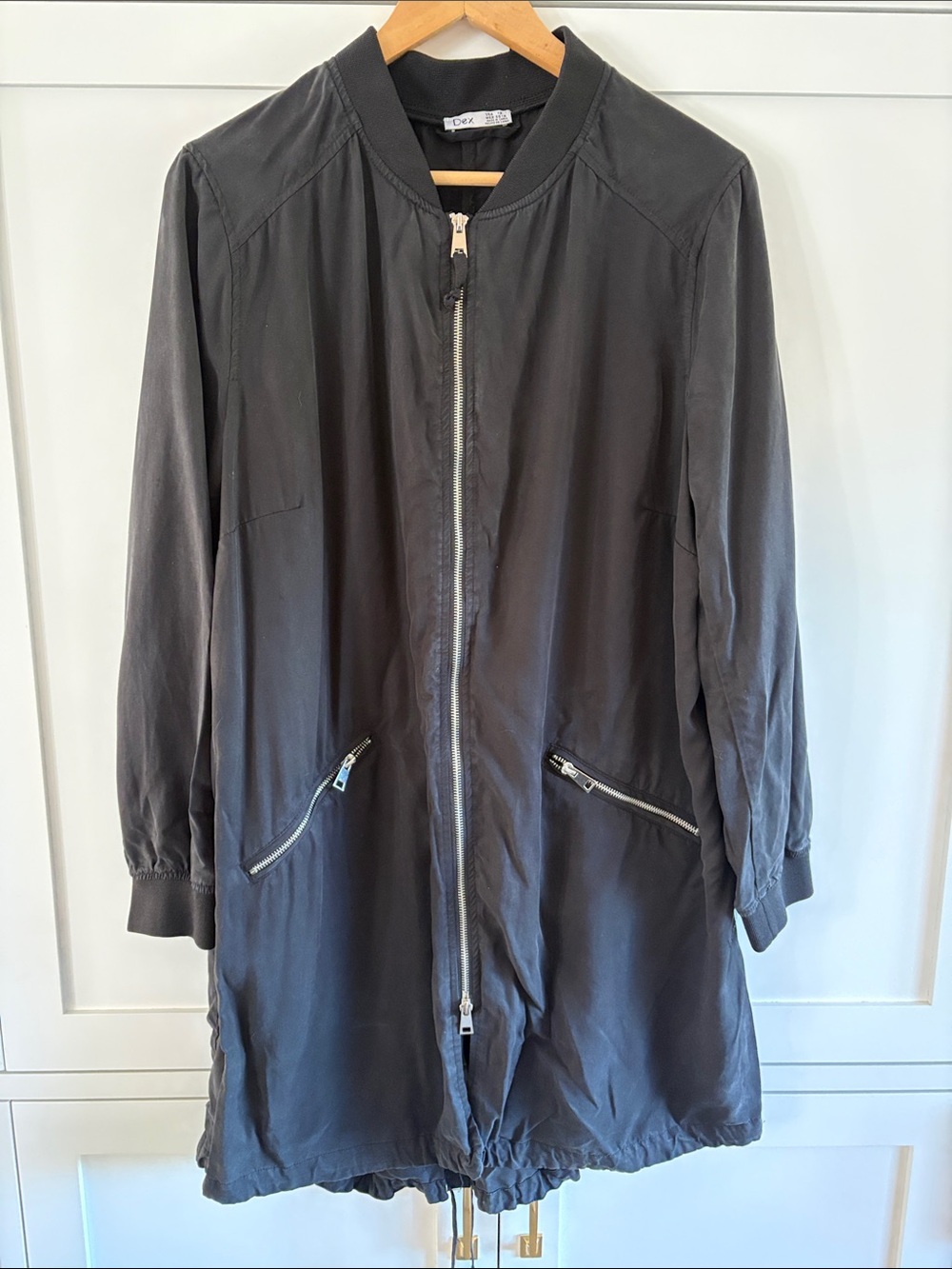 Dex Black Long Bomber Tencel Coat with Silver Zippers Size 1X